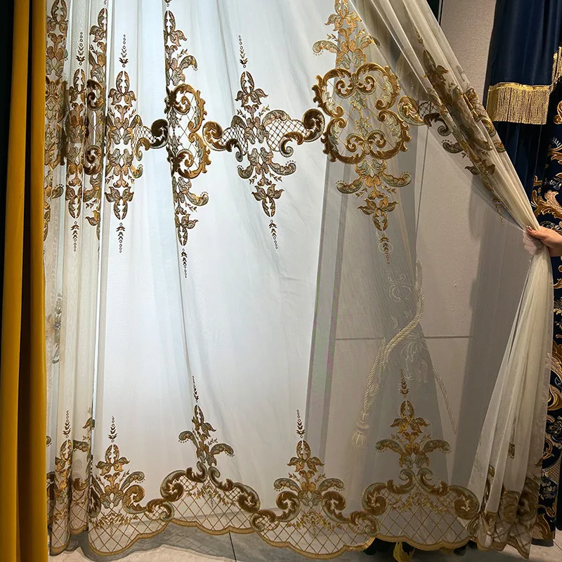 

Breathable Bay Window Tulle Product Brown Customize Curtains for Living Room and Bedroom European Style Jacquard