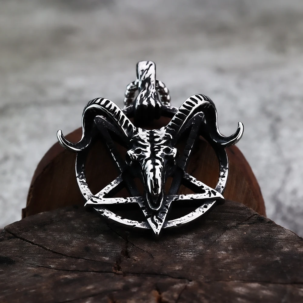 European and American Style Retro Gothic Style Devil Satan Pentagram Sheep Head Fashion Domineering Men\'s Pendant Jewelry