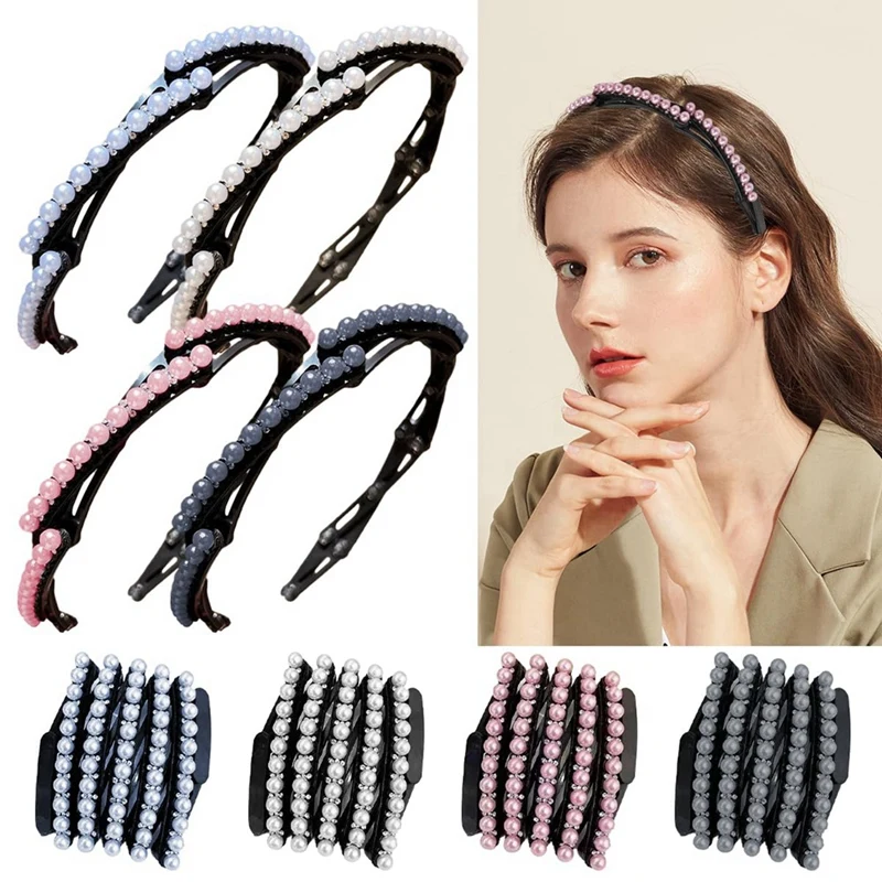 4Pcs Retractable Pocket Headbands - Non Slip Portable Telescopic Hair Hoops,Foldable Headbands For Women Washing Makeup