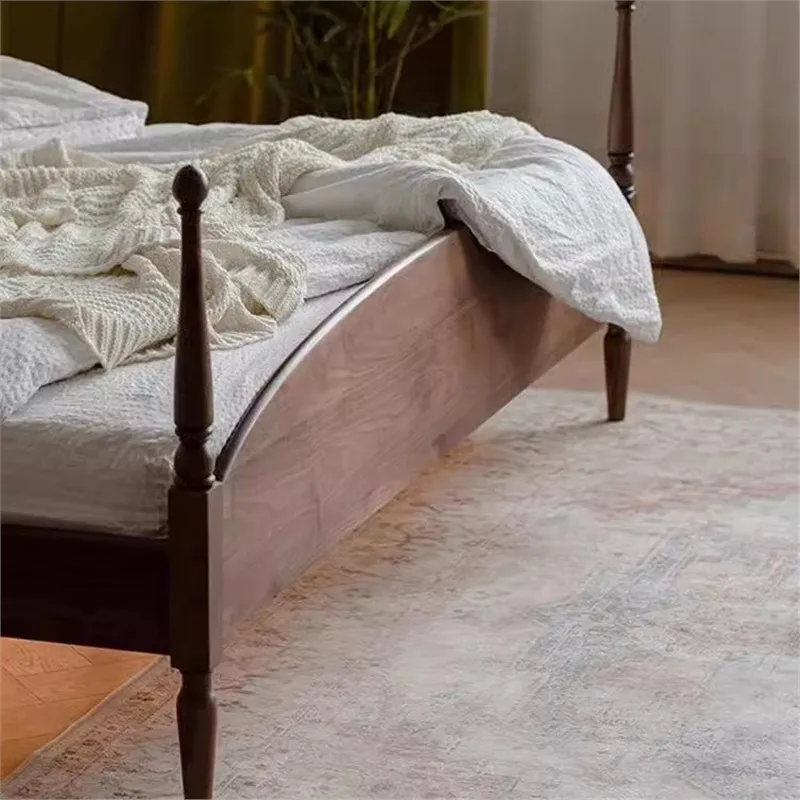 Retro black walnut solid wood garden bed 1.8 meters, cherry wood fabric soft bag double bed simple 1.5 meters