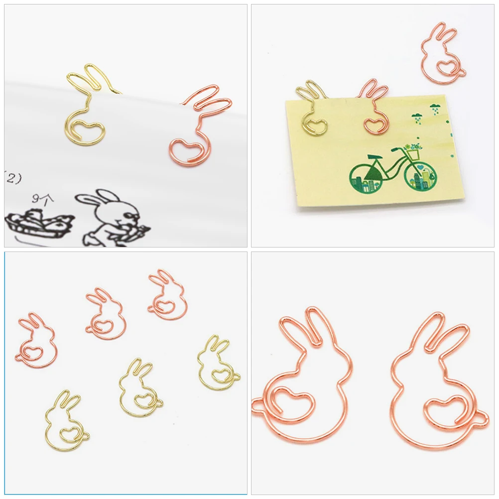 

20pcs Creative Bunny Shape Golden Bunny Paper Clip Fixing Marking Office School Office Gift Supplies Metal