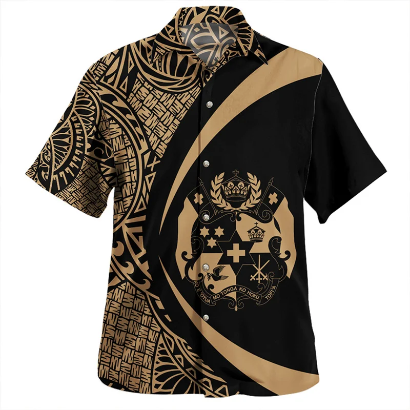 Summer New Vintage 3D Polynesian Tonga Flag Emblem Printing Shirts Tonga Coat Of Arm Rubgy Graphic Short Shirts Men Fashion Tops