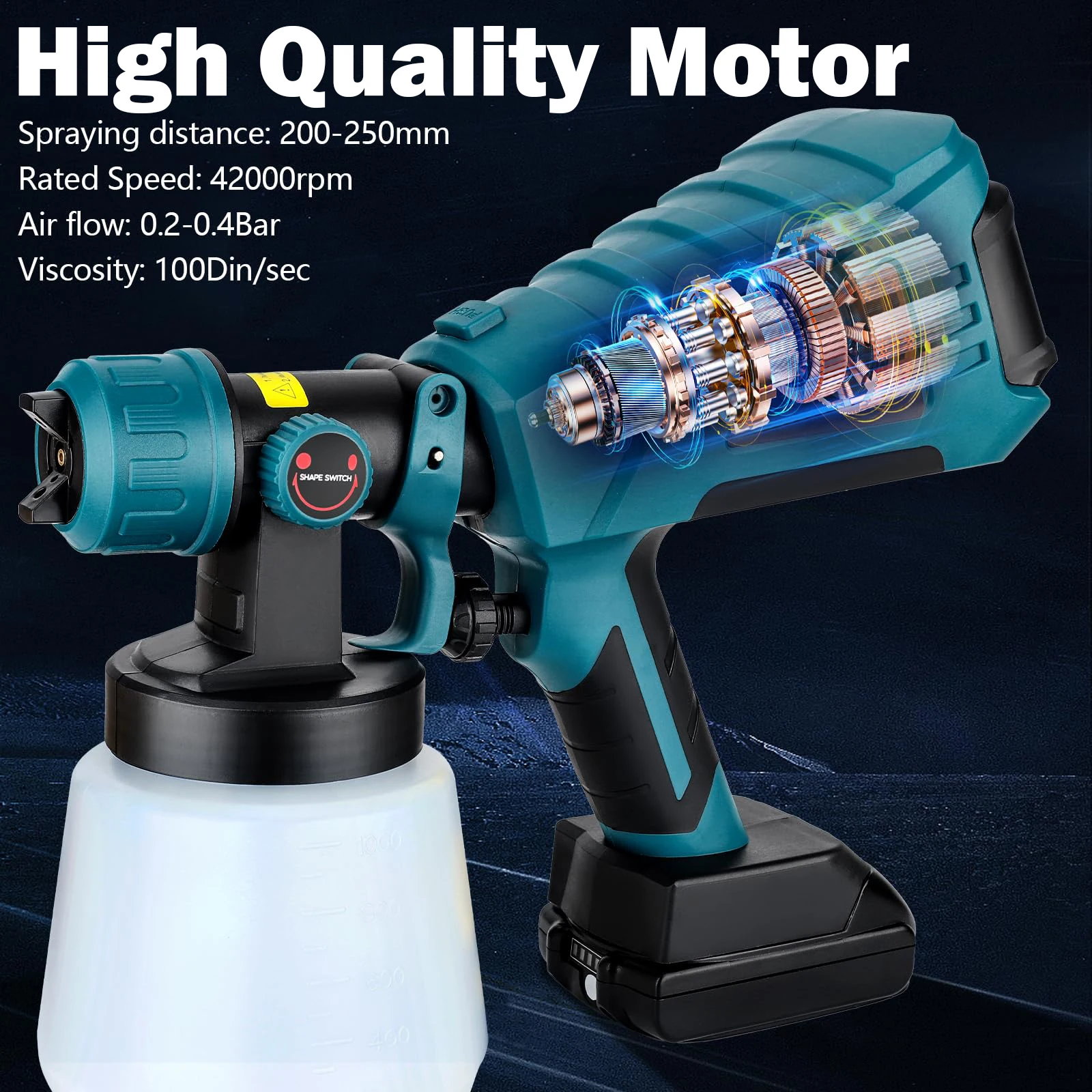 Kabelloser Farbsprüher Kompatibel mit Makita 18V Akku 1000ml HVLP Spritzpistole Hochwertiger Motor Airless für Hausanstrich – Detail 20