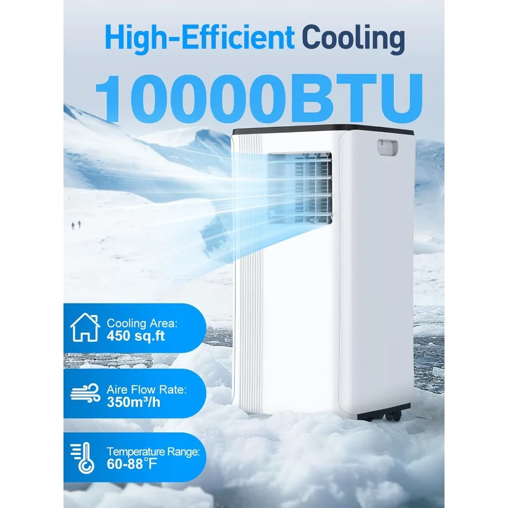 10000 AC portabel BTU untuk ruangan hingga 450 Sq. Unit AC 3 dalam 1 dengan Timer 24 jam, Mode tidur pintar, pengendali jarak jauh