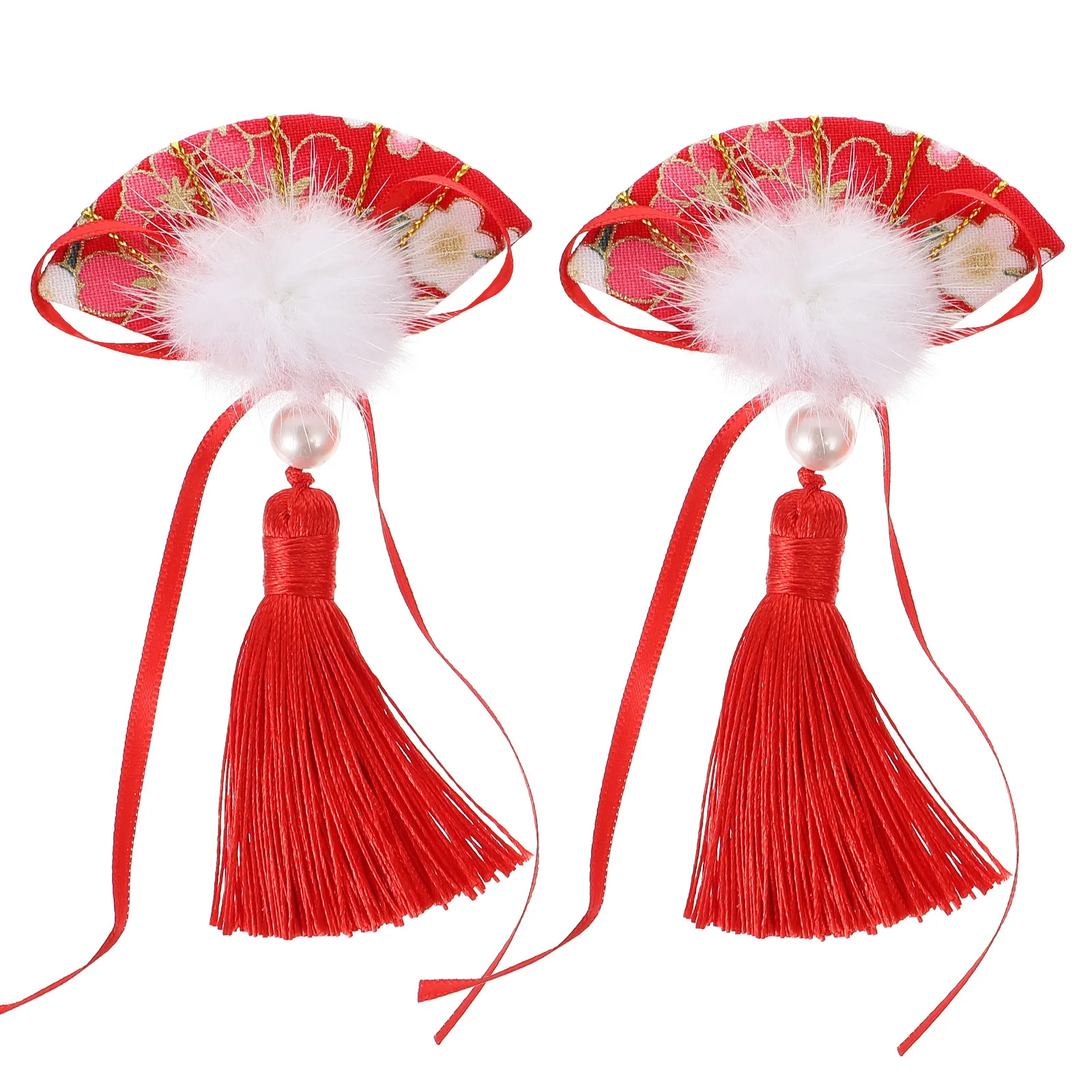

1 Pair New Year Fan Shape Clips Tassels Headbands Lightweight Hair Accessories Masquerade Party Stage Costume Decor Tassels