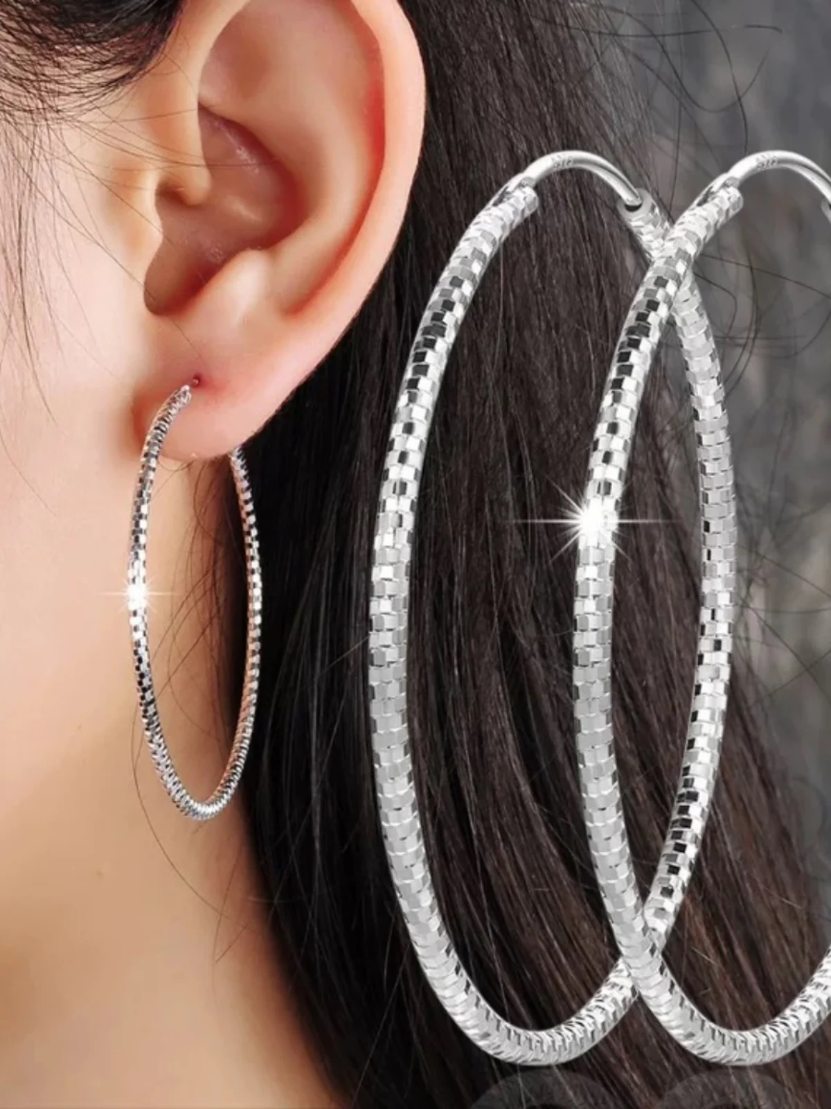 

Tianxing Pure Silver Large Hoop Earrings Women Exaggerated round Circle Faionable Ele Summer Ear Jewelry Accories