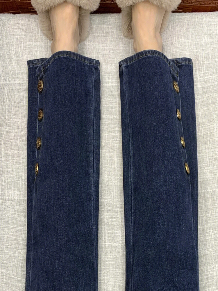 

High Waist Stretchy Slim Straight Nine-Tenths Jeans Women's Summer plus Size Bootcut Denim Pants High Elastici Straight Leg...