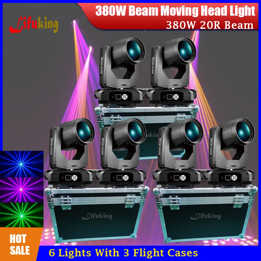 6Pcs lyre Beam 380W 20R Moving Head Light Dmx Touch Screen 20R Sharpy Beam 380 Stage Disco Lights Dj Effect With Flight  Case