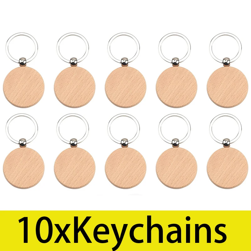 10Pcs Round Blank Round Wooden Keychains Woode Key Tag Key Chain