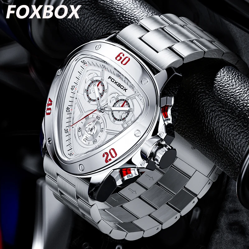 LIGE Design FOXBOX Fashion Luxury Quartz Man Watch Creative Triangle Chronograph Stainless Casual Men\'s Watches Auto Date Clocks