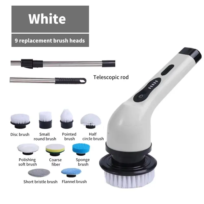 9-in-1 multifunctionele draadloze elektrische reinigingsborstel Huishoudelijke keuken Badkamerborstel USB Handheld roterende reinigingsgereedschappen