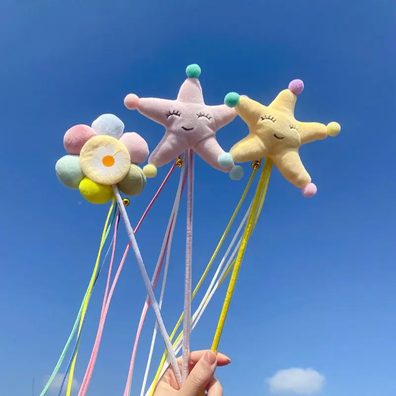 2-4PCS Cat Toy Cartoon Plush Bell Funny Cat Stick Unicorn Sun Flower Bean Sprout Pet Interactive Vocal Toy Cat Accessories Toys