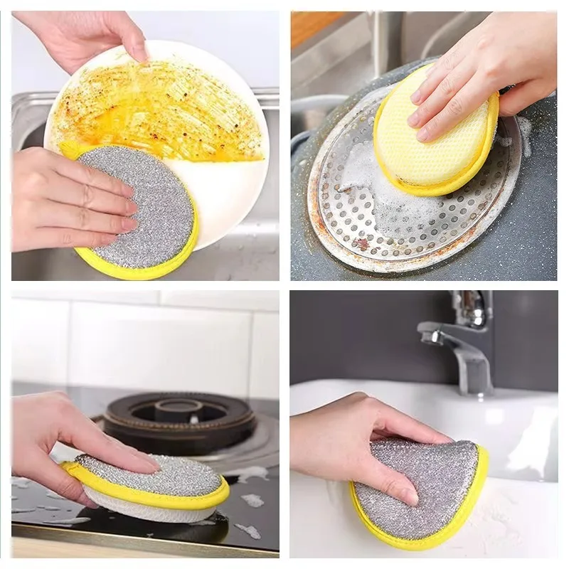 5PCS Double Sides Cleaning Sponge  Washable Dishwashing Sponge Brush Pot Cleaning Cloths Household Kitchen Cleaning Tools