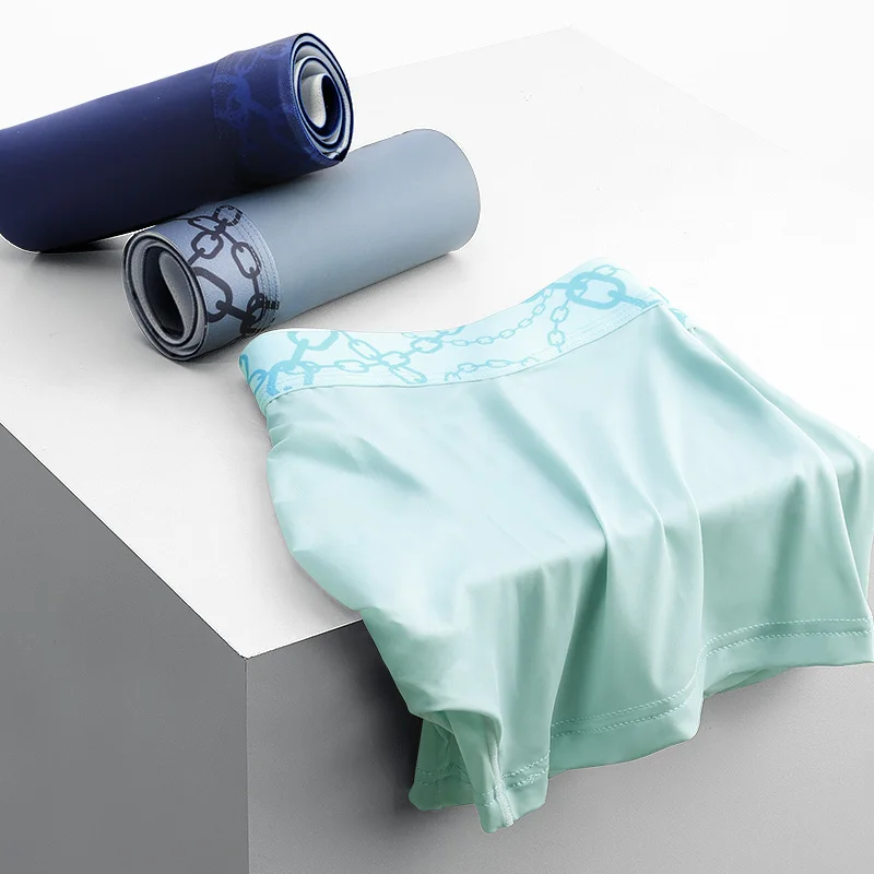 

3pc Men's underwear ice silk 3D punch bottom crotched boxers no scars ultra thin flat boxers summer breathable underpants