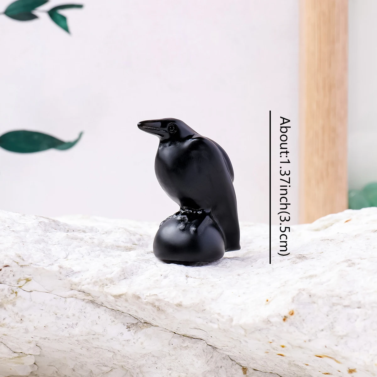 1PC Natural Crystal Obsidian Raven Statue Faux Raven Decorative Carving Pieces Halloween Home Decor Crafts