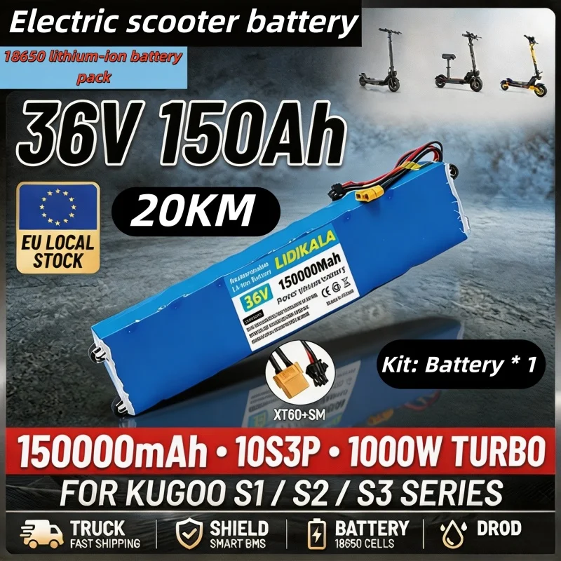 DHL 2026 Neuer 36V 150000mAh 10S3P Lithium-Akku mit eingebautem BMS für Elektroroller E-Bike