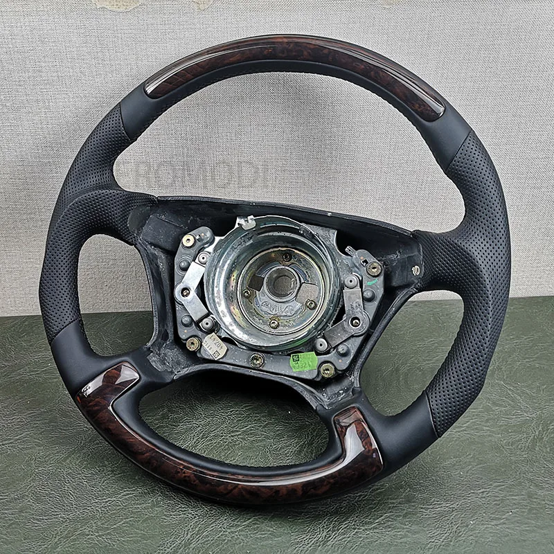 For Mercedes R129 W124 W202 W210 W140 Steering Wheel Leather Wood Mahogany