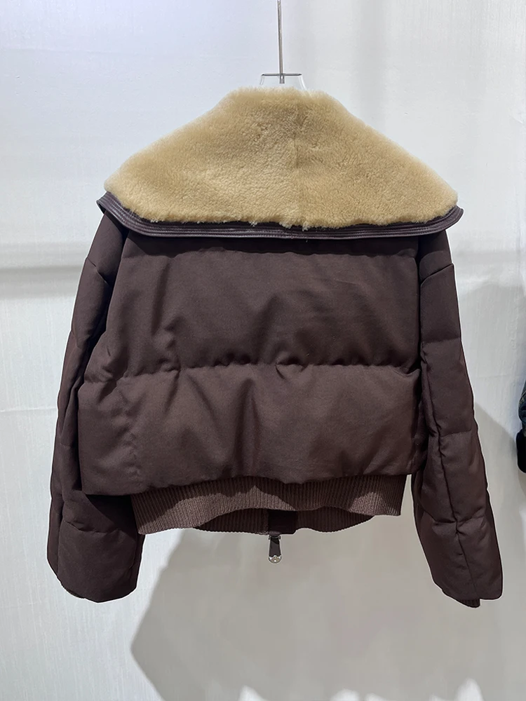 Abrigo cálido de invierno con cuello de piel de oveja merina Natural, chaquetas de plumas de ganso para mujer, abrigo grueso, prendas de vestir para mujer, chaquetas acolchadas