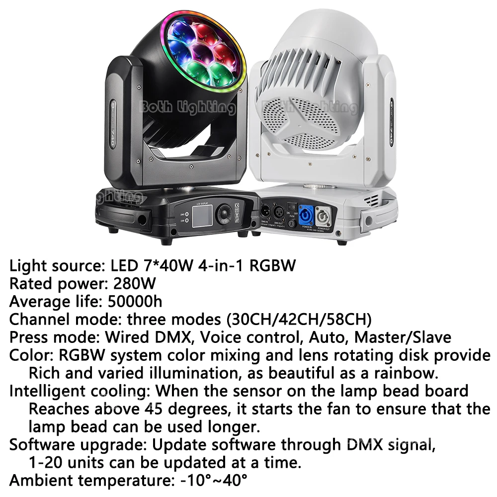 Entrambe le luci teste mobili Sharpy Light Arcobaleno Effetti Splash Pro 7x40w Bee Eyes RGBW LED per matrimoni DJ Party Stage Club