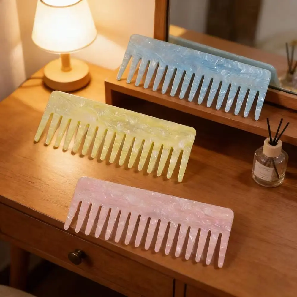 Acrylic Wide Teeth Shiny Pink Blue Color Hair Comb Hair Brush Hairdressing Colorful Traveling Elegant Hair Accessories view 3