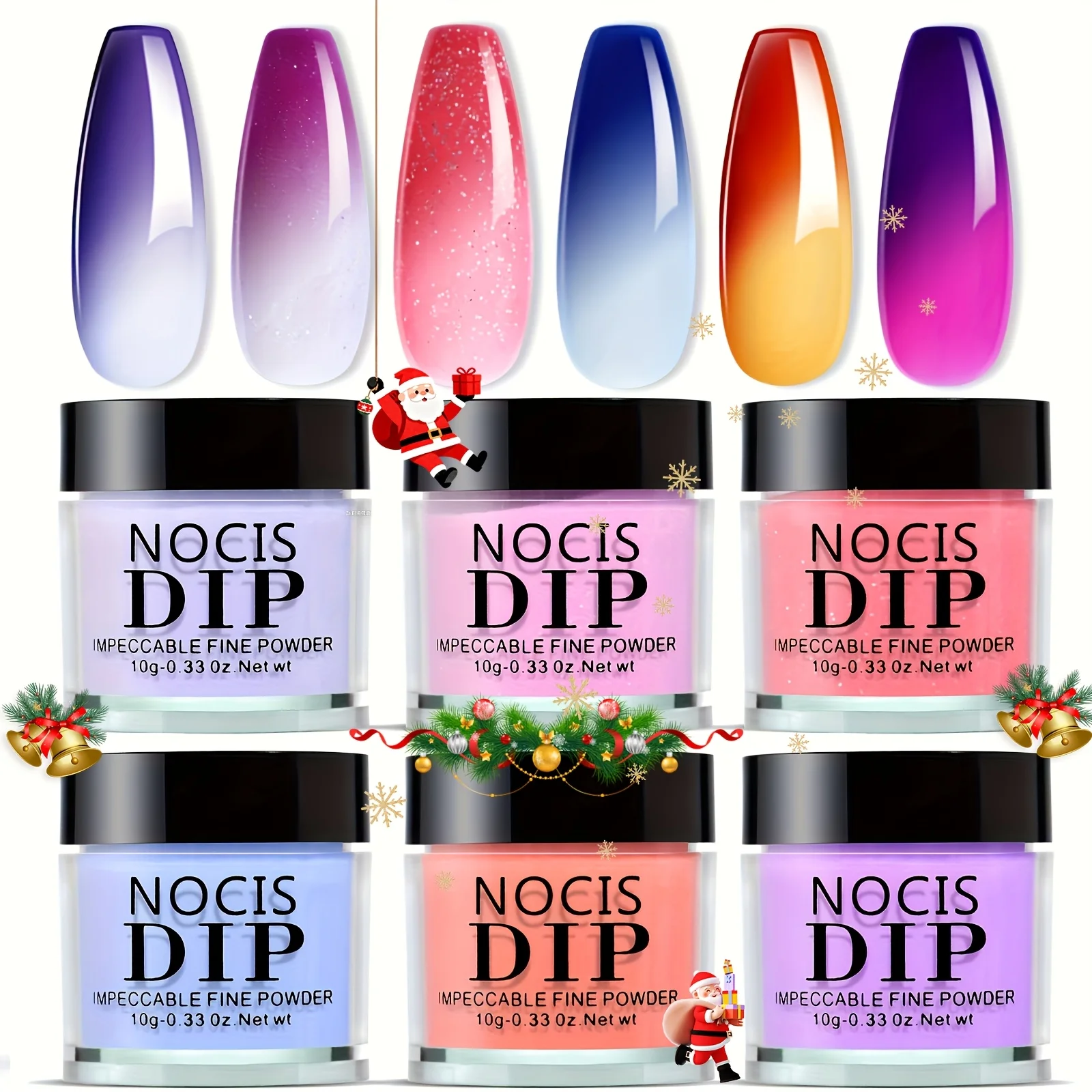 

6pcs Color Changing Nail Dip Powder Set - Temperature-Sensitive Ombre Glitter Polish (Blue/Pink/Purple/White/Peach/Clear)