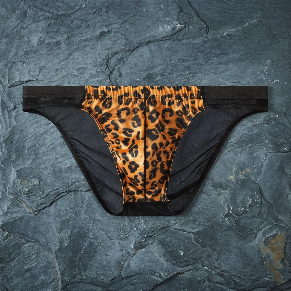 

Comfortable Lingerie Leopard Triangle Panties Low Waist Mesh Men Thin Briefs Breathable Transparent Underwear for Men Daily Wear