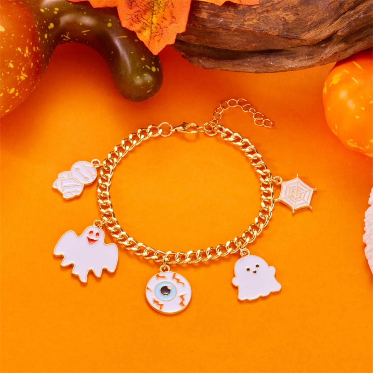 القوطية قلادة سوار اليقطين شبح عين الشر العنكبوت ويب الجمجمة الخفافيش القلعة الأسود القط التابوت سلسلة الإسورة للنساء الرجال المجوهرات #4