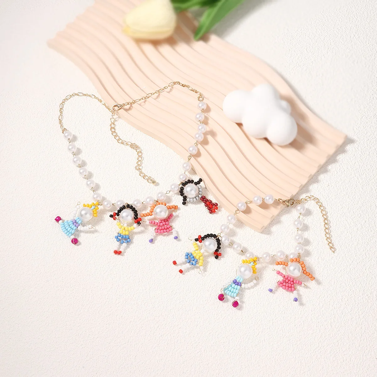 2024New Cute Cartoon Character Necklace Earrings and Bracelets Collar Bone Chain Girl\'s Birthday Gift Party jewelry Accessories