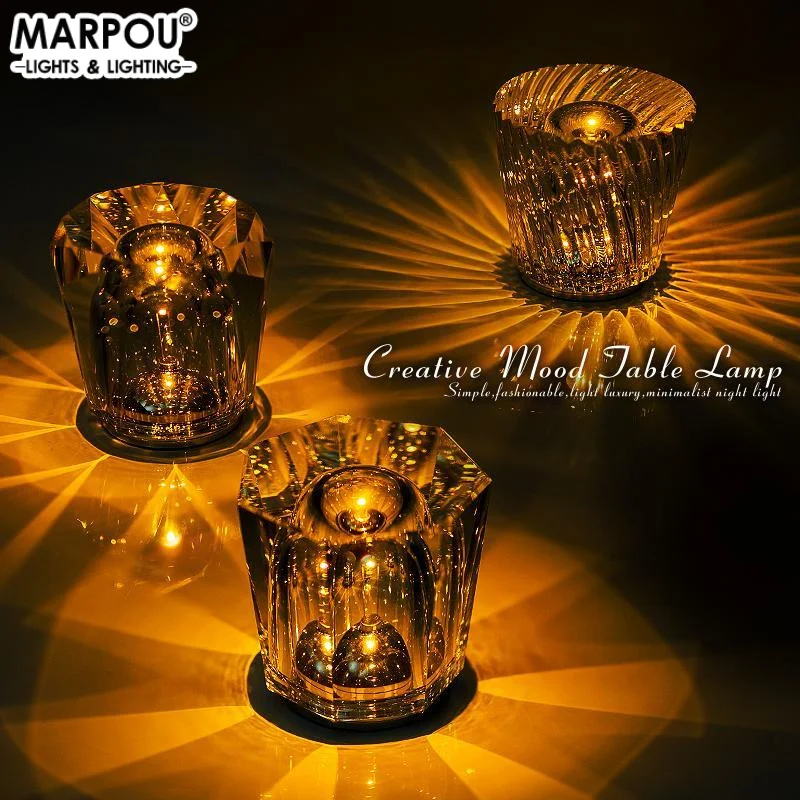 

Светодиодный ночник с кристаллами и бриллиантами, USB-регулировка яркости, креативная настольная лампа, прикроватная лампа для ресторана, бара, перезаряжаемая романтическая лампа