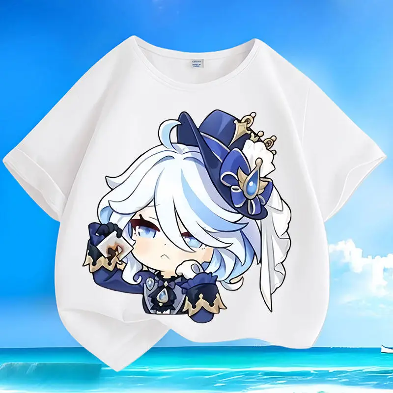 

Funina Surrounding Yuanshen Game New Summer Boys Girls and Children's Short Sleeve T-Shirt Cotton Crew Neck Printed Top