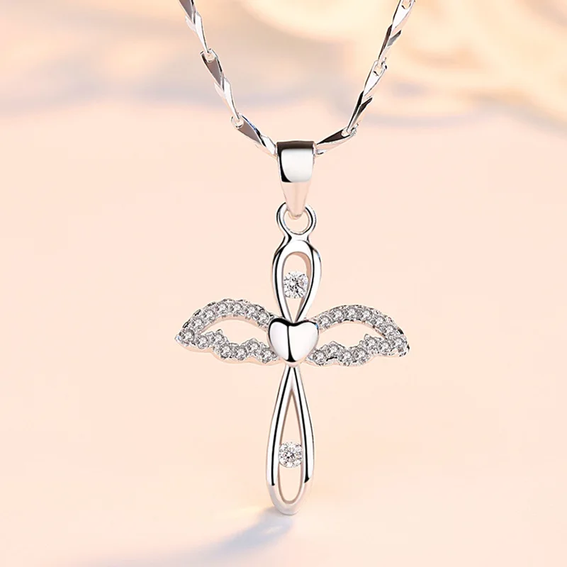 Collier avec pendentif en forme de croix pour femme, en argent regardé, à la mode, cadeau pour femme