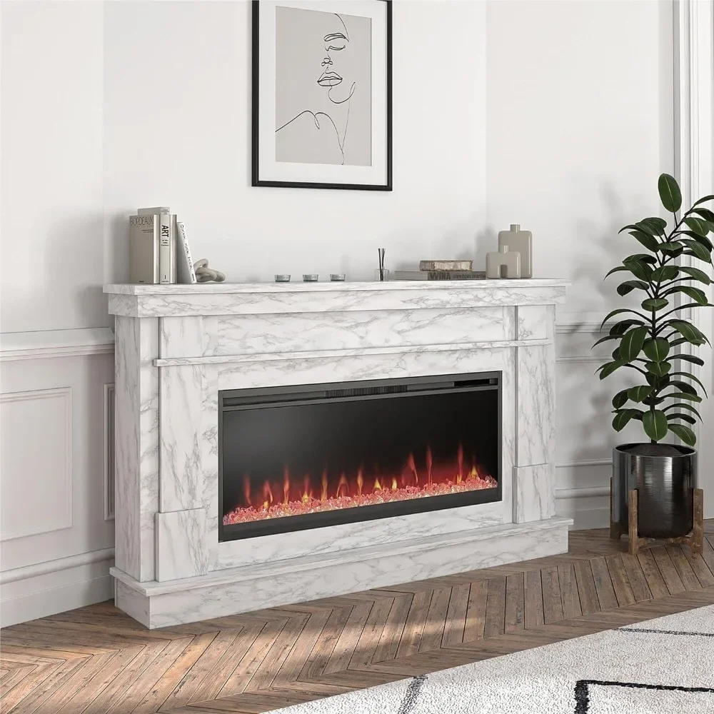 

Waverly 64 Inch Electric Fireplace,Replaceable Fireplace Insert Heater, Remote Control,Timer,Color Changing Crystal Ember Flames