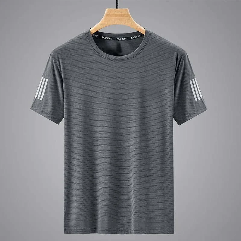 Men's Ice Silk Mesh Short Sleeves Solid Color Round Neck T-shirt Sports Speed Daily Wear Simple Ice Sensation