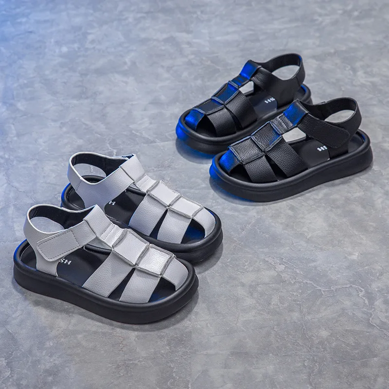 

Kids'Slippers Boys Flat Buckle Fashion Summer Shoes For Children Anti-slip Soft Bottom Home Sandals Black White Size 24-37