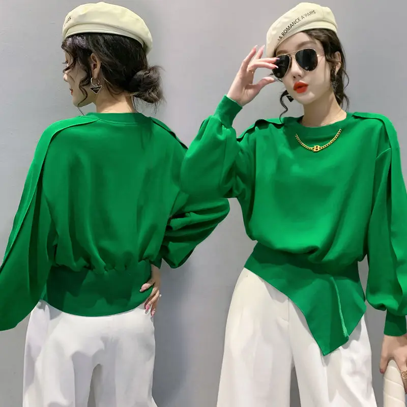 Stylish Solid Color Spliced Irregular Blouse Women\'s Clothing 2022 Autumn New Casual Pullovers Loose Korean Shirt