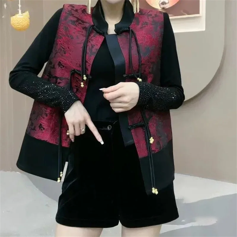 2024 New Fashion Join Together Printing Female Vest Coat Spring Retro Elegant Women's Waistcoat Top Temperament Sleeveless Vests