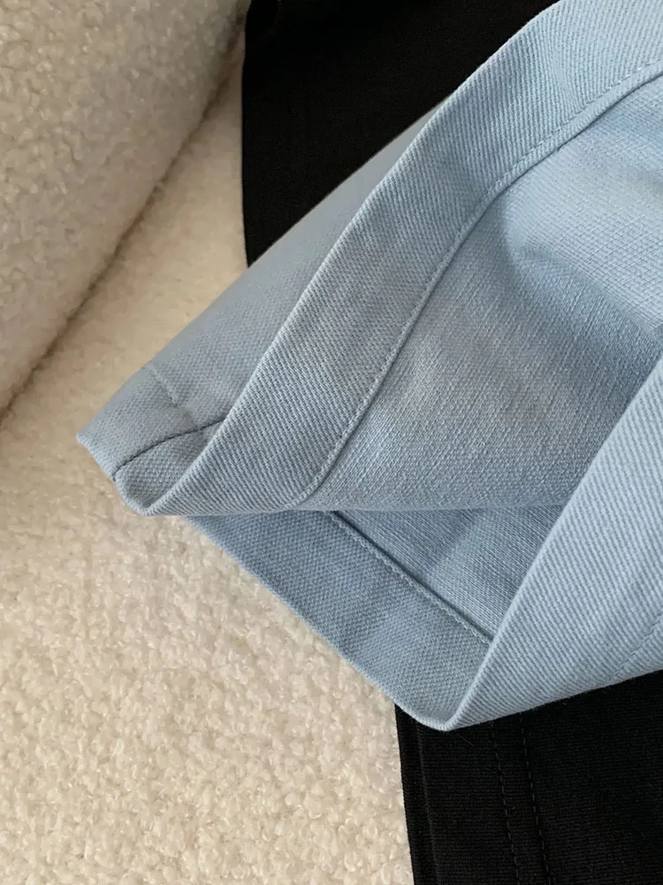 Sli الأزرق واسعة الساق السراويل الخماسية المرأة عادية عالية الخصر orts 2023 الصيف Faion الاتجاه مطابقة أورتس متعددة الاستخدامات