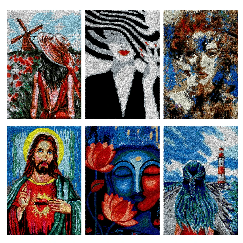 

Portrait girl Jesus Buddha latch hook rug kit manualidades accesorios plastic canvas for diy bag карабин adults Grid crochet