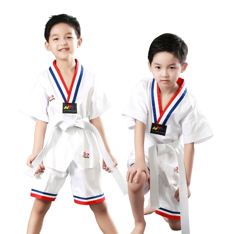 Original Kids Taekwondo Summer Short Sleeve Shorts Uniform Dobok Gi TKD WTF Multi Coloured V Neck