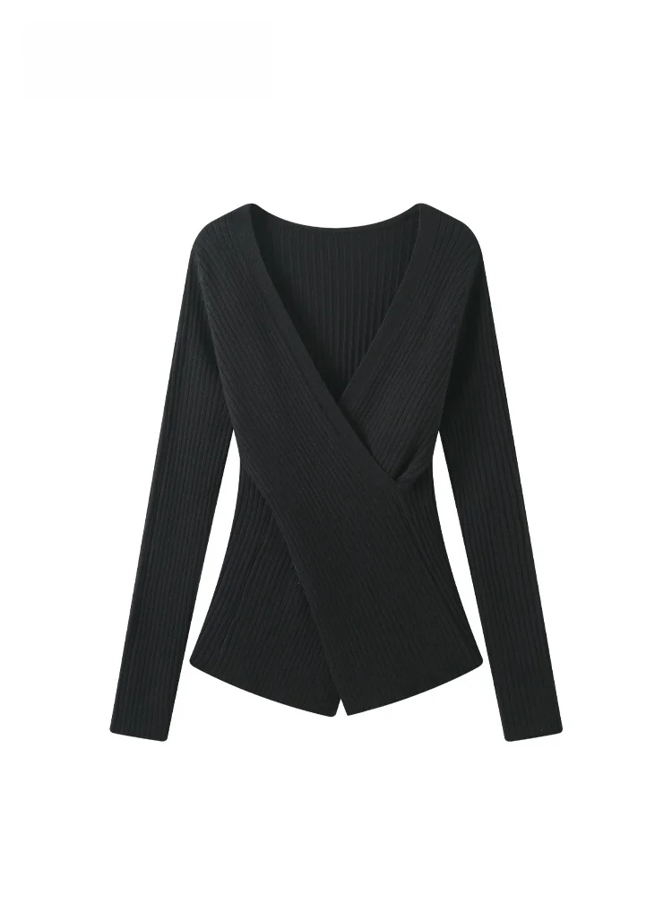 

plus Size Women's Knitwear V-Ne Long Sve Casual Versatile Autumn Top for Plump Sisters Small Fraance Sle