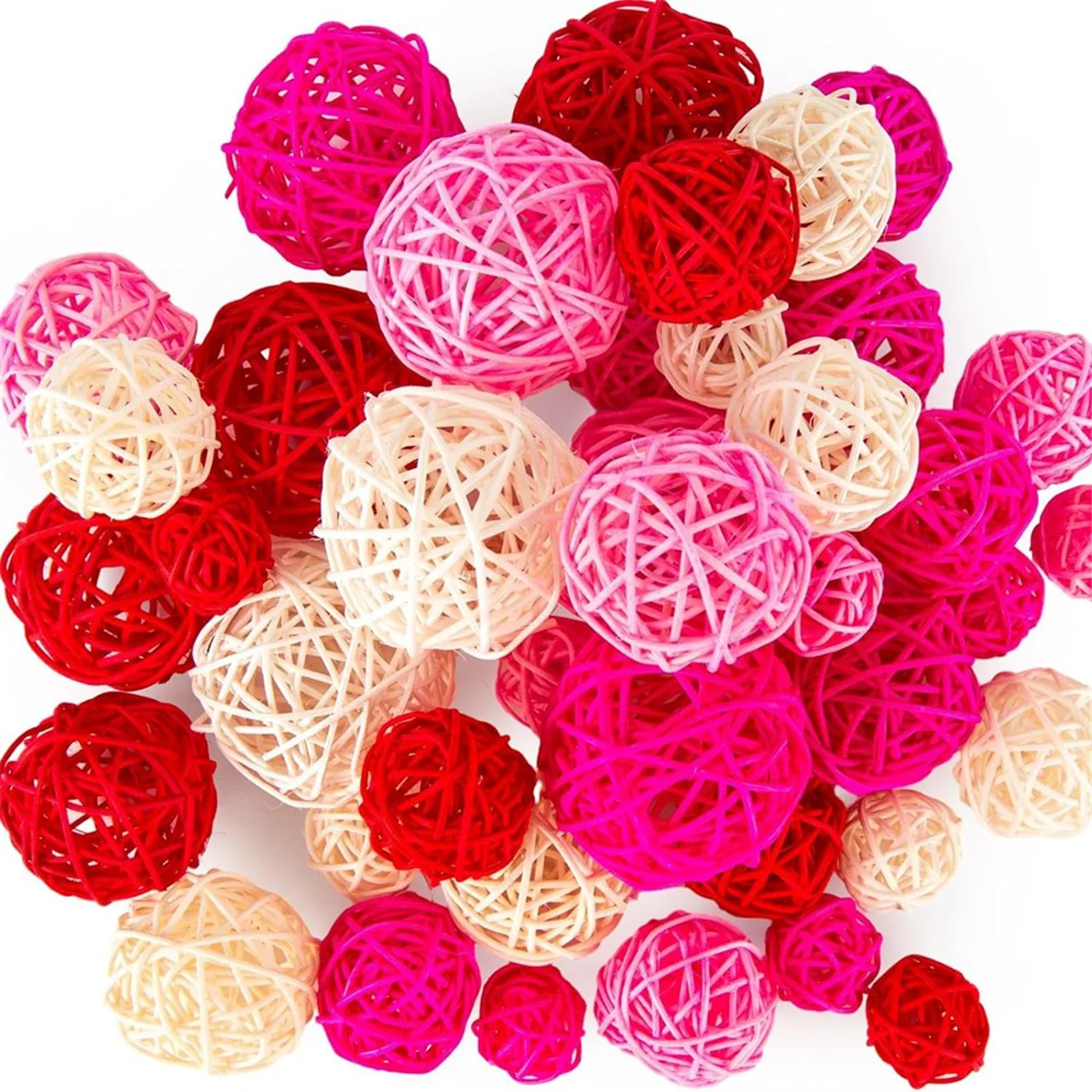 42PCS Wicker Rattan Balls, Pink Rattan Balls Bowl Fillers Vase Fillers for Wedding for Birthday Party Home Table Decor