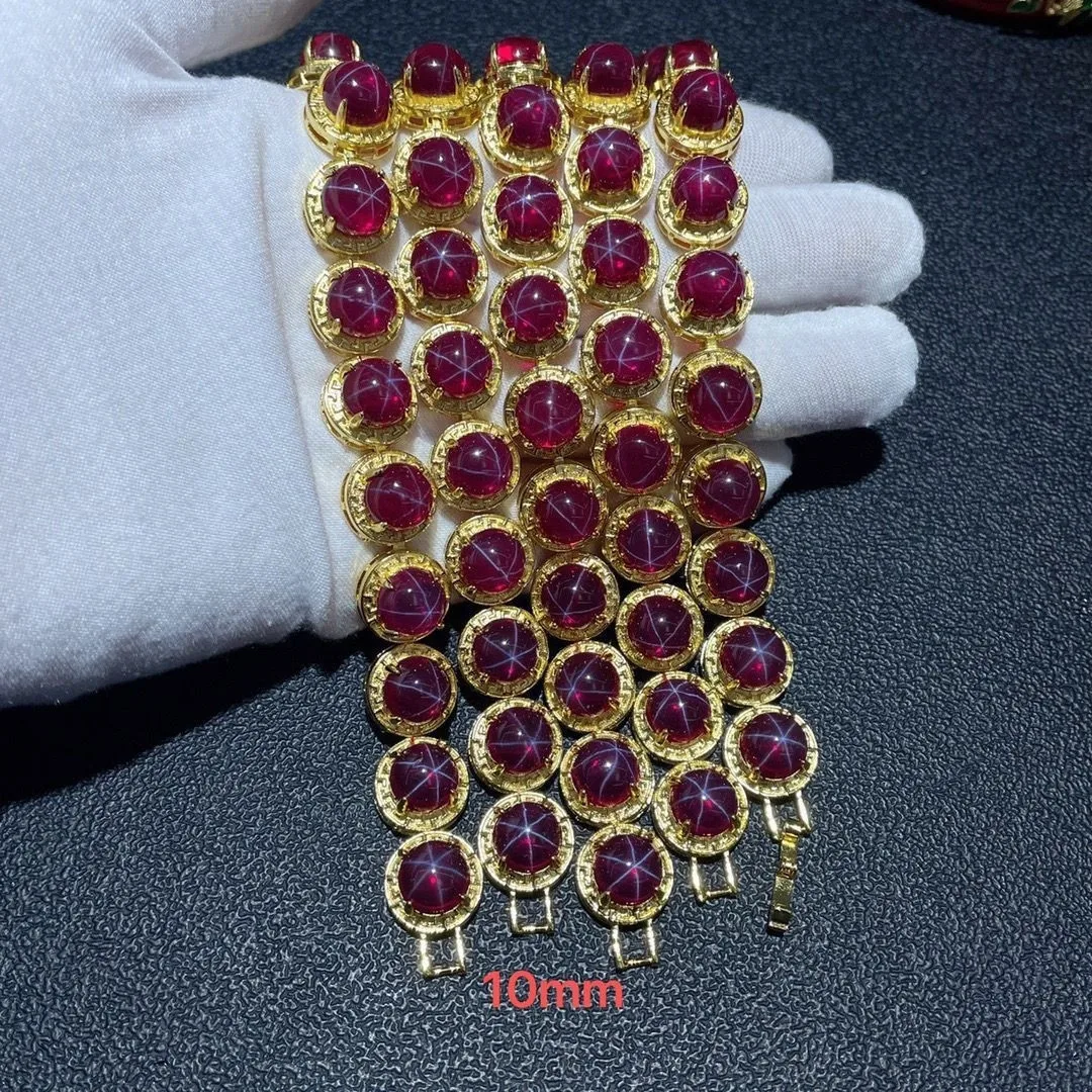 Vintage Collectible Bracelet Inlaid Star Ruby with Six-Ray Star10mm Main Stone,Hardness Over 9°,Handcrafted Unisex Retro Jewelry