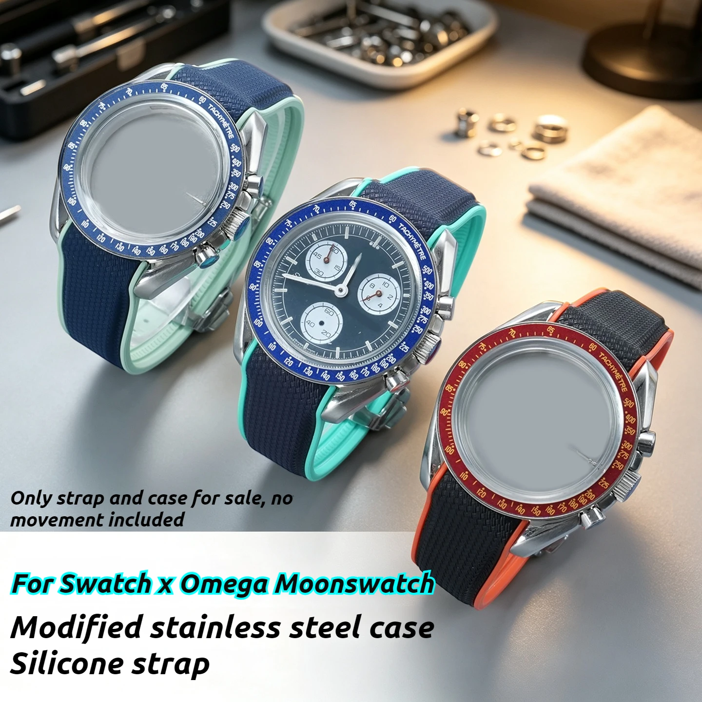 For Omega X Swatch MoonSwatch Mod Kit Stainless Steel Watch Case Silicone Strap Folding Buckle Upgrade Replacement Watch Parts