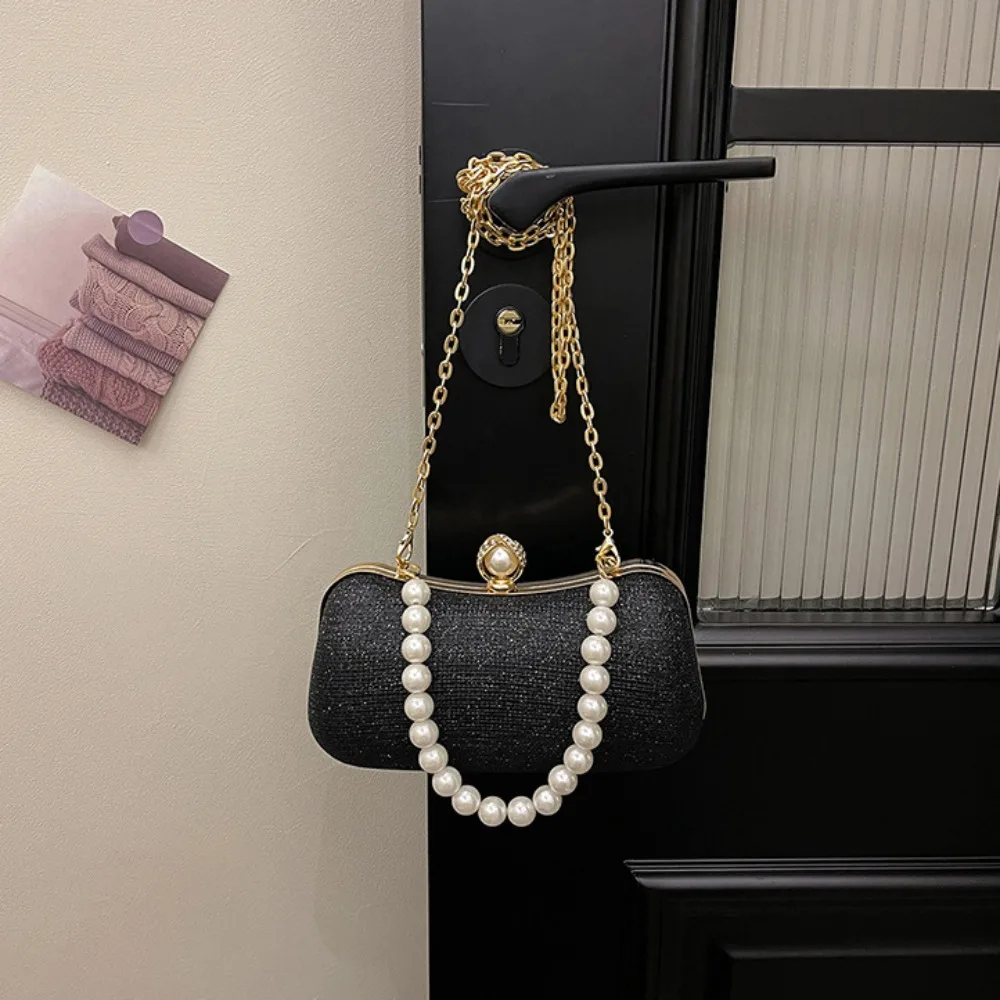 

Retro Glitter Evening Banquet Bag Wrist Bag Crossbody Pearl Box Handbag Elegant Large Capacity Ladies Clutch Bag Women