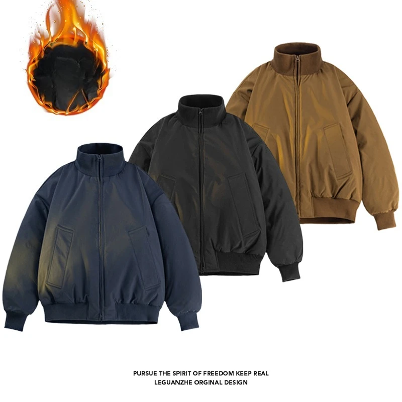 

Men Jacket Retro Japanese Style Casual Cotton Jacket Winter Warm Loose Fit Youth Stand Collar Zipper Bomber Jacket Men Jacket
