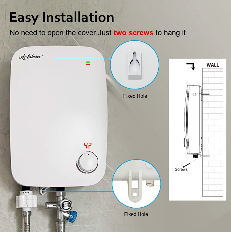 Bathroom Tankless Shower Electric Stainless Steel Electric Water Heater Appropriate for Salty Water