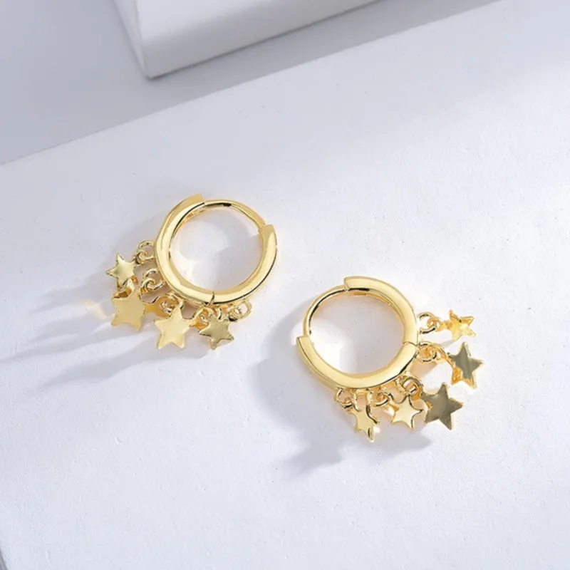 Pendientes colgantes de borla de estrella chapados en oro de 18k para mujer, pendientes simples Vintage, regalos de joyería
