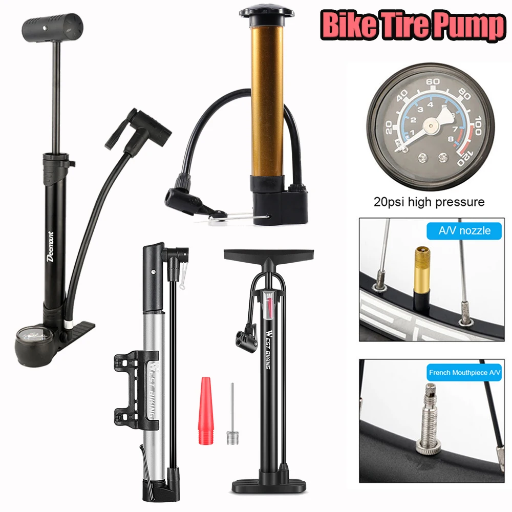 120PSI Hand Air Floor Pump with Pressure Gauge Tire Air Inflator Schrader Presta Valve Portable Bicycle Pump for MTB Road Bike