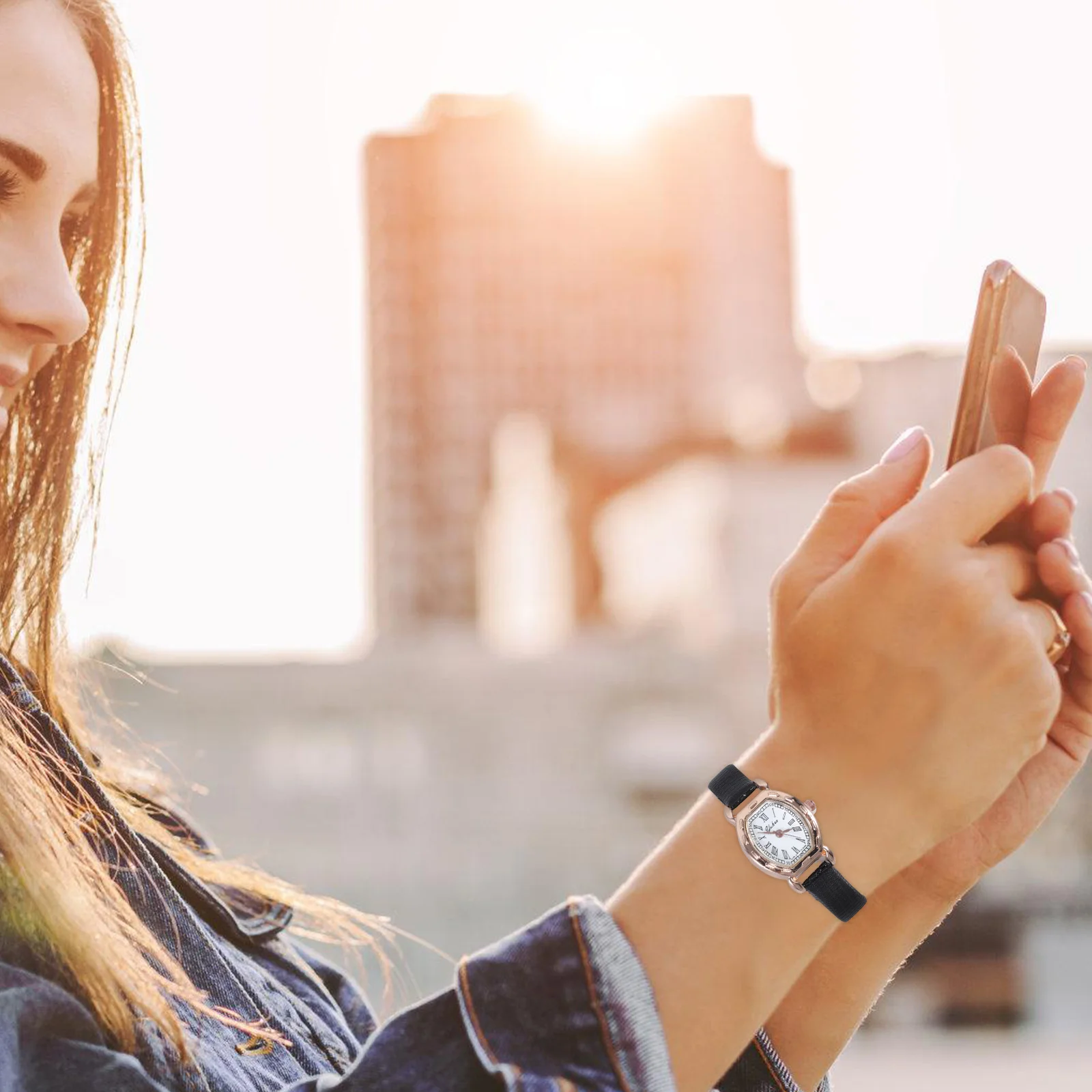 Orologio da donna al quarzo alla moda, cinturino regolabile rettangolare elegante retrò, orologio da polso da donna per feste da lavoro casual quotidiano