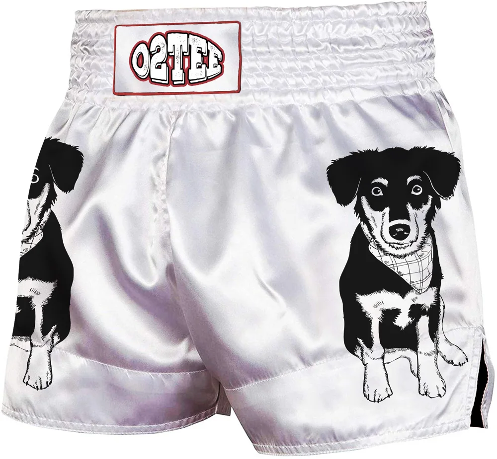 Muay Thai Shorts Kids Men Women Taekwondo Jujitsu Sports Pants Kickboxing Fitness Training Loose Breathable White Animal Pattern